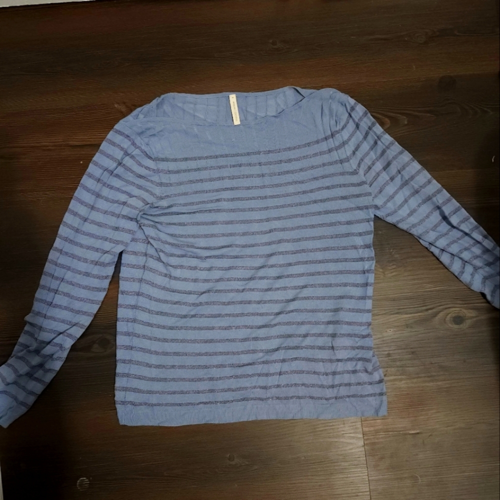 Yargici semi-sheer knitted boatneck sweater blue/lavender metallic